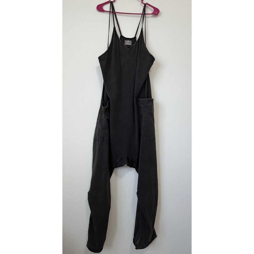 FP Movement Free People Hot Shot Jumpsuit Size L Washed Black Romper Yoga Travel